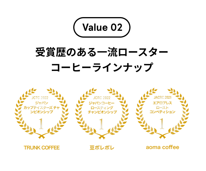 value 2 受賞歴のある一流ロースターコーヒーラインナップ